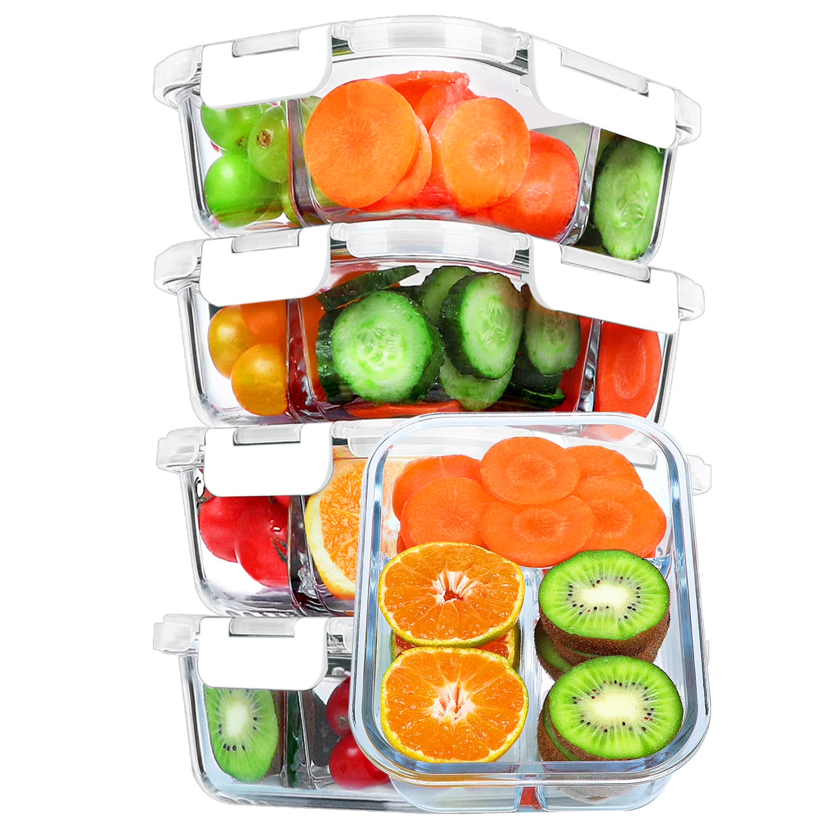 Glass Meal Prep Containers 3 Compartment, Glass Food Storage Containers with Lids, 5-Pack 36 Oz, Bpa-Free and Airtight