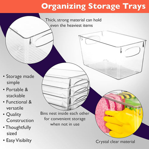 Clear Plastic Storage Bins – Perfect Kitchen Organization and Storage or Pantry Storage – Fridge Organizer, Pantry Organization and Clear Storage Bins, Cabinet Organizers