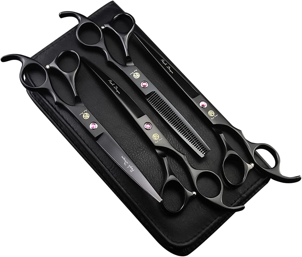 7.0 Inch Dog Grooming Scissors Set with Silencer - Black