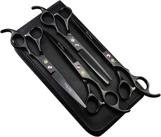 7.0 Inch Dog Grooming Scissors Set with Silencer - Black